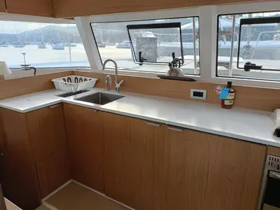 Galley of Poucette, a Bali Catsmart catamaran at Le Marin, France