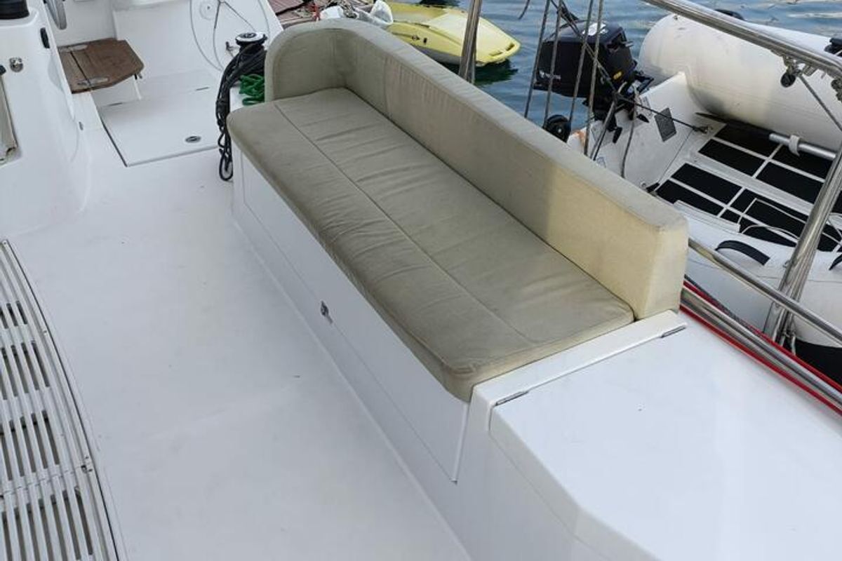 Deck of Poucette, a Bali Catsmart catamaran at Le Marin, France