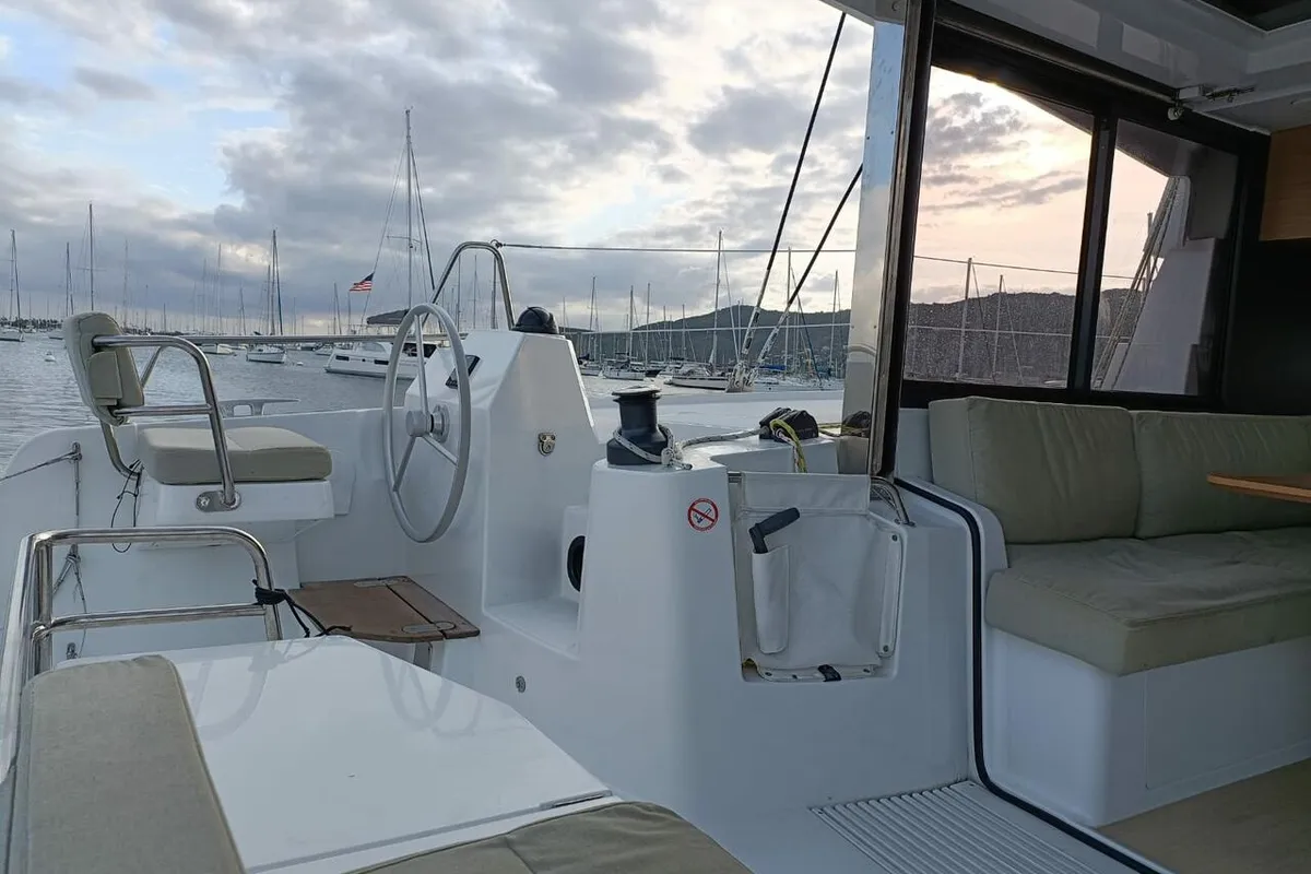 Cockpit of Poucette, a Bali Catsmart catamaran at Le Marin, France