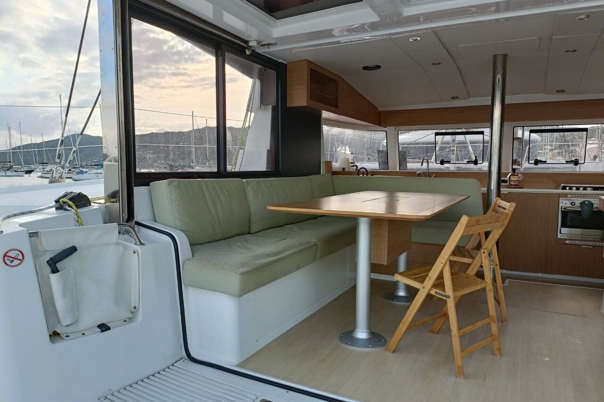 Salon of Poucette, a Bali Catsmart catamaran at Le Marin, France
