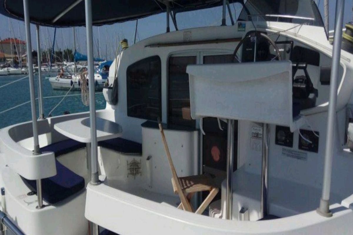 Cockpit of La Prima , a Fountaine Pajot Lavezzi 40 catamaran at Primošten, Croatia