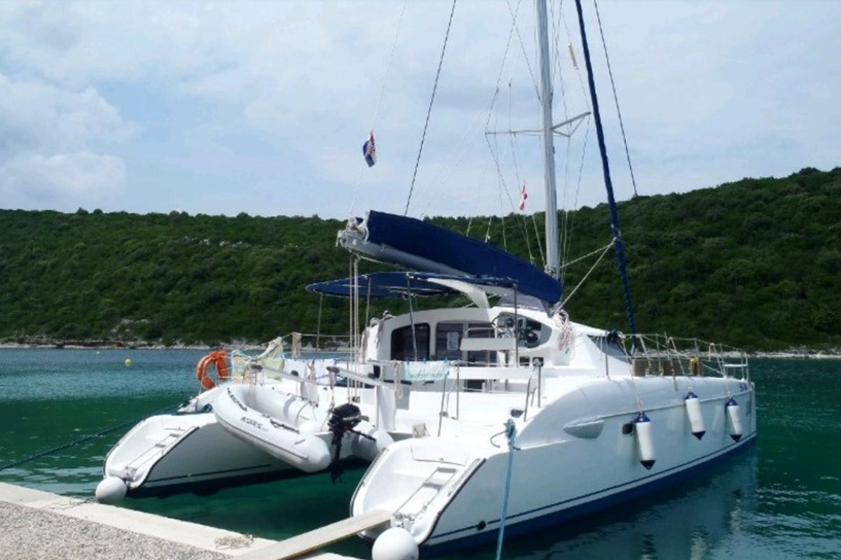 Exterior view of La Prima , a Fountaine Pajot Lavezzi 40 catamaran at Primošten, Croatia