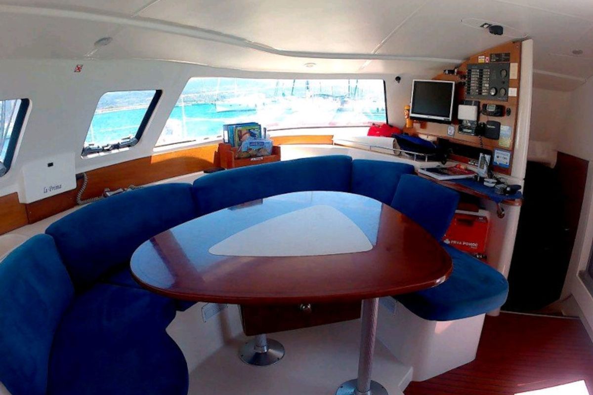 Salon of La Prima , a Fountaine Pajot Lavezzi 40 catamaran at Primošten, Croatia