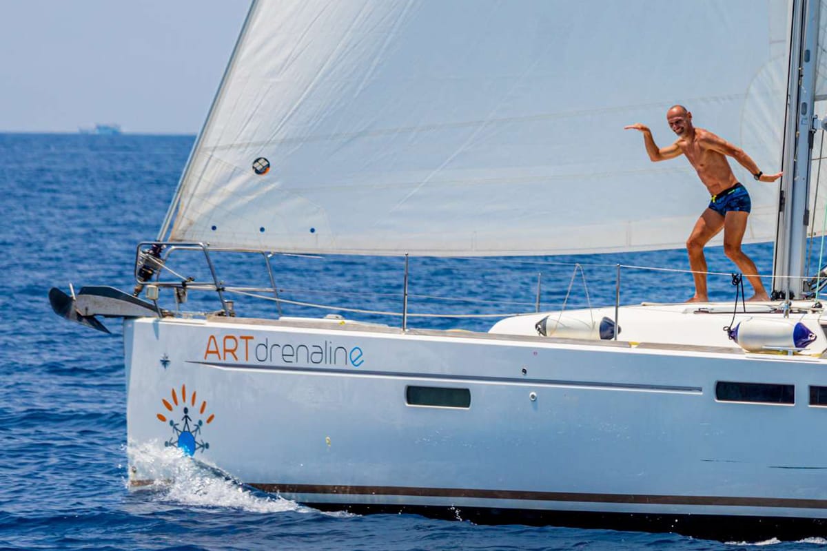 Exterior view of Artdrenalin, a Jeanneau Sun Odyssey 479 sailboat at Municipal Unit of Lefkada, Greece