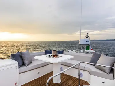 Deck of Lady Esmeralda, a Ferretti Yachts 450 yacht at Podstrana - Miljevac, Croatia