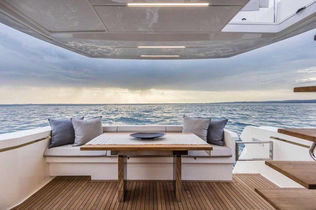 Deck of Lady Esmeralda, a Ferretti Yachts 450 yacht at Podstrana - Miljevac, Croatia