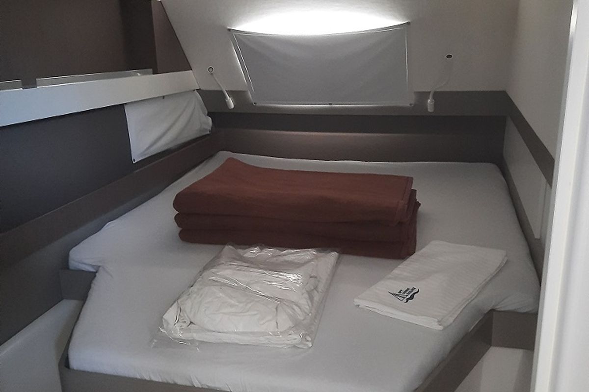 Cabin on Grampis, a Bali 4.1 catamaran at Marmaris, Turkey