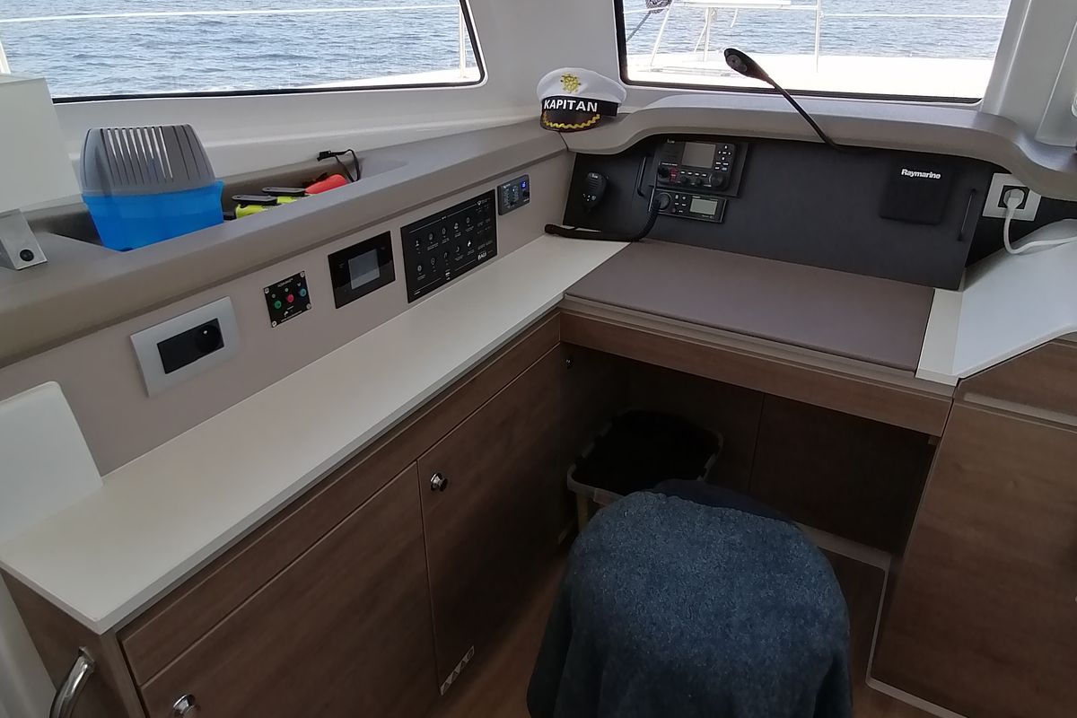 Salon of Sunny, a Bali Catspace catamaran at Municipal Unit of Lefkada, Greece