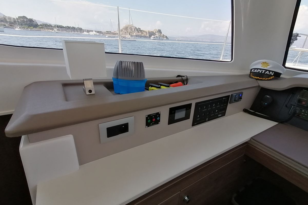 Salon of Sunny, a Bali Catspace catamaran at Municipal Unit of Lefkada, Greece
