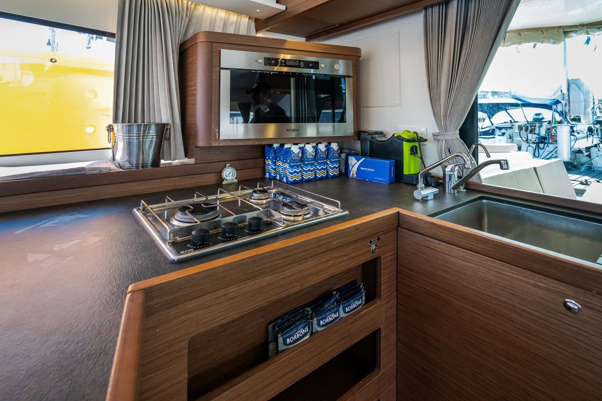 Galley of Agave - Premium line, a Lagoon 42 catamaran at Olbia, Italy