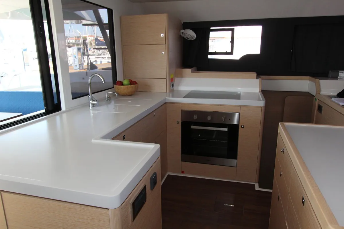 Salon of Stella, a Dufour 48 Catamaran catamaran at Olbia, Italy