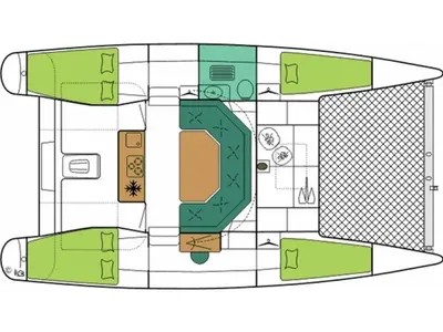 Floor plan of Smiley, a Fountaine Pajot Maldives 32 catamaran at Port Navalo, France