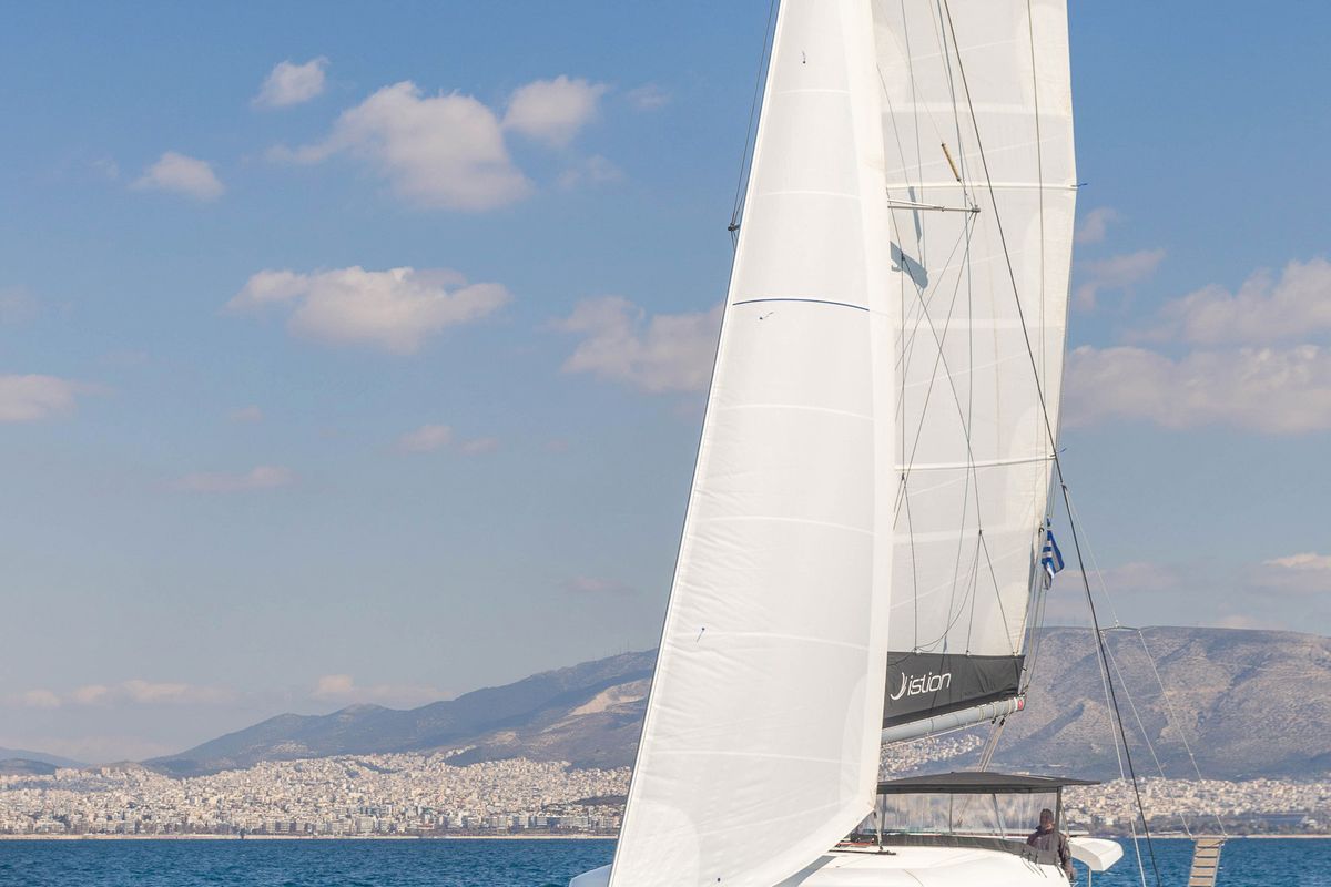 Exterior view of Marou, a Lagoon 42 catamaran at Municipal Unit of Lefkada, Greece