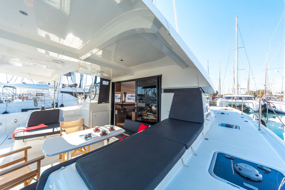 Deck of Marou, a Lagoon 42 catamaran at Municipal Unit of Lefkada, Greece
