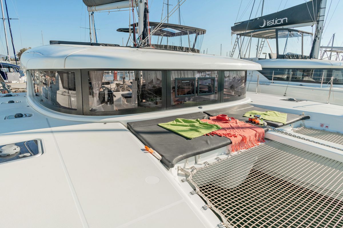 Deck of Marou, a Lagoon 42 catamaran at Municipal Unit of Lefkada, Greece
