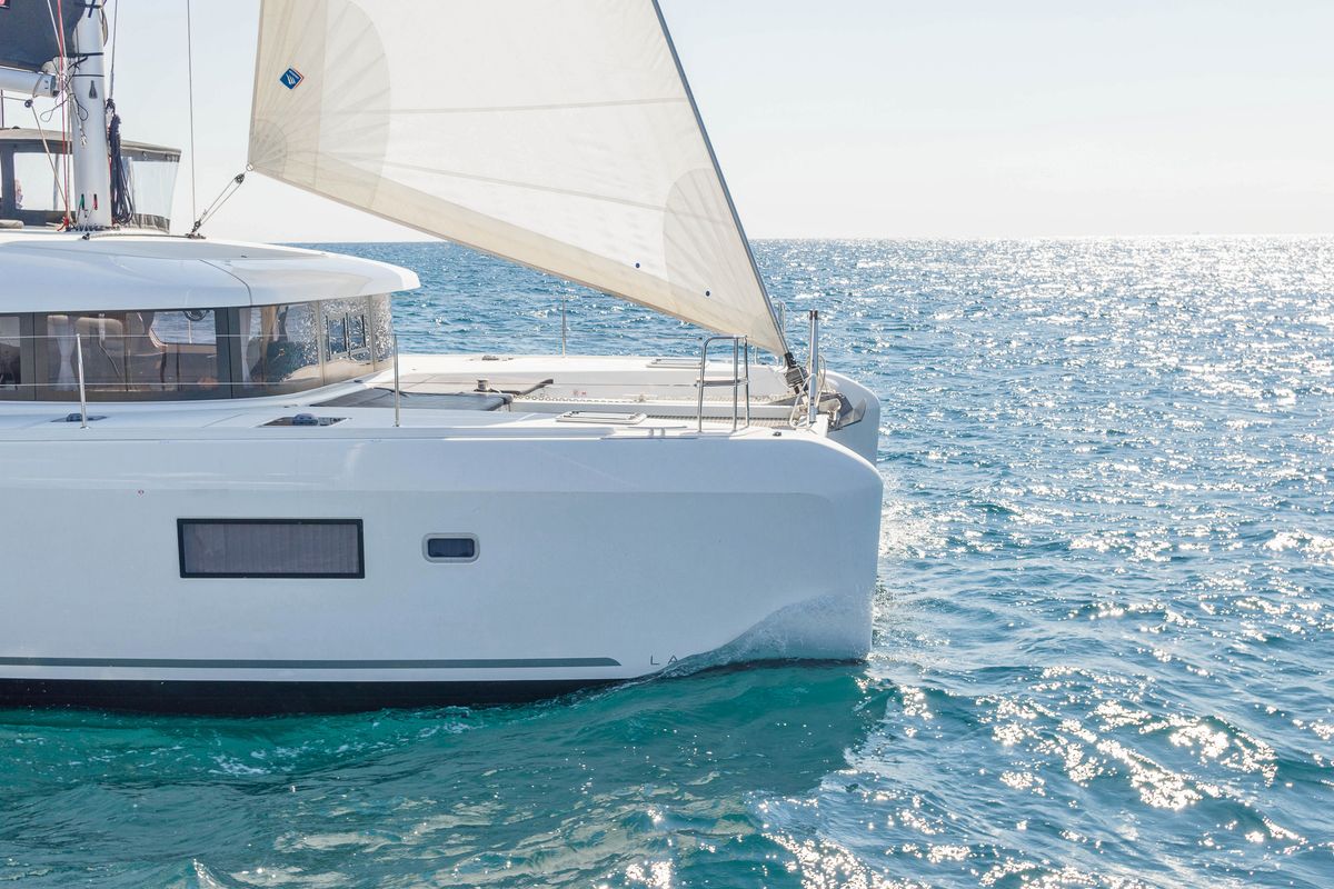 Exterior view of Marou, a Lagoon 42 catamaran at Municipal Unit of Lefkada, Greece