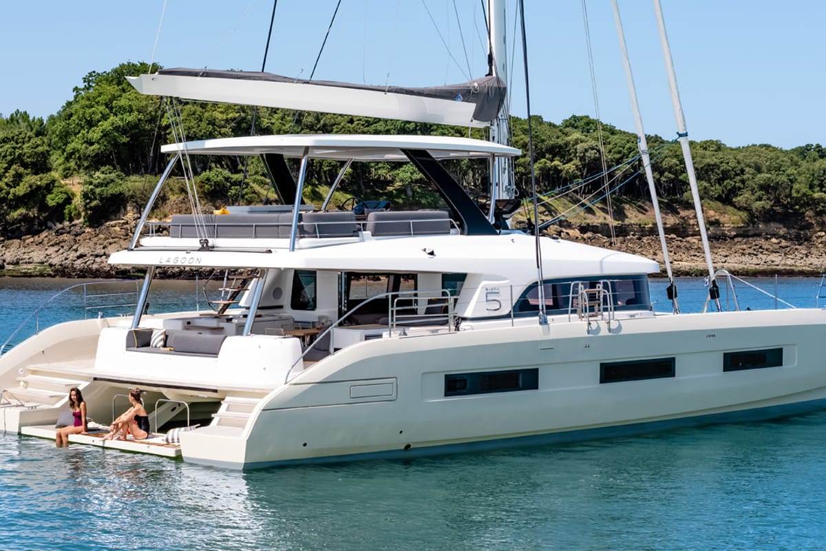 Exterior view of Soleanis III, a Lagoon Sixty 5 catamaran at Salerno, Italy