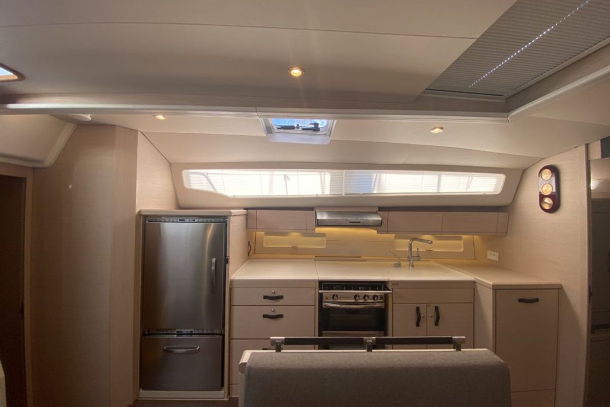 Galley of Storm Dancer 2, a Jeanneau 54 sailboat at Marmaris, Turkey