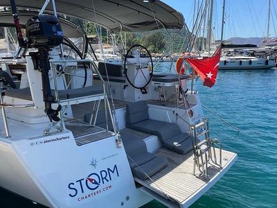 Deck of Storm Dancer 2, a Jeanneau 54 sailboat at Marmaris, Turkey