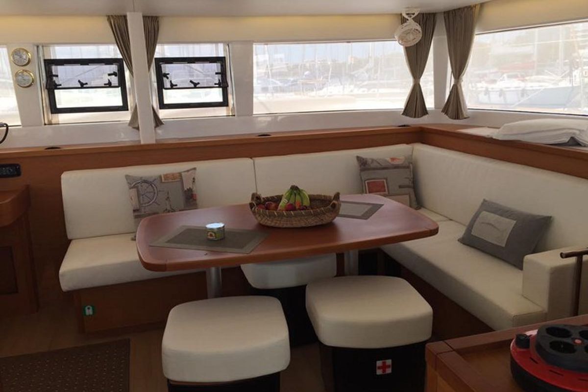 Salon of Solstice , a Lagoon 450 catamaran at Athens, Greece