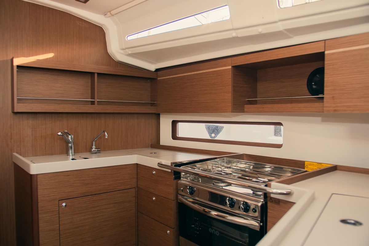 Galley of Beatrice, a Beneteau Oceanis 40.1 sailboat at Olbia, Italy