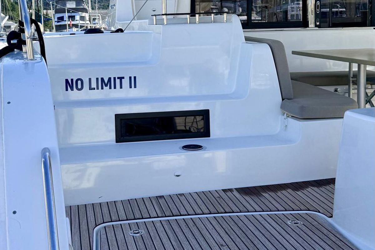 Deck of No Limit II, a Lagoon 46 catamaran at Primošten, Croatia