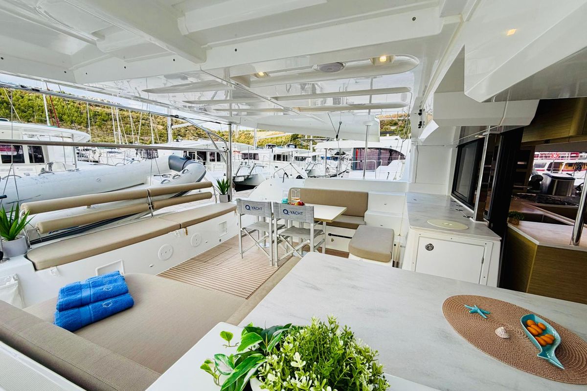 Deck of No Limit II, a Lagoon 46 catamaran at Primošten, Croatia