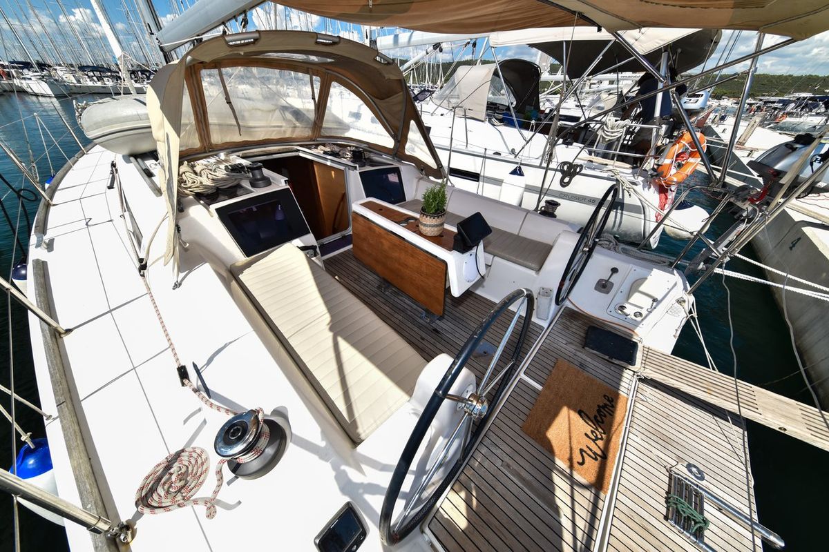 Deck of Pape, a Dufour 350 GL sailboat at Općina Sukošan, Croatia