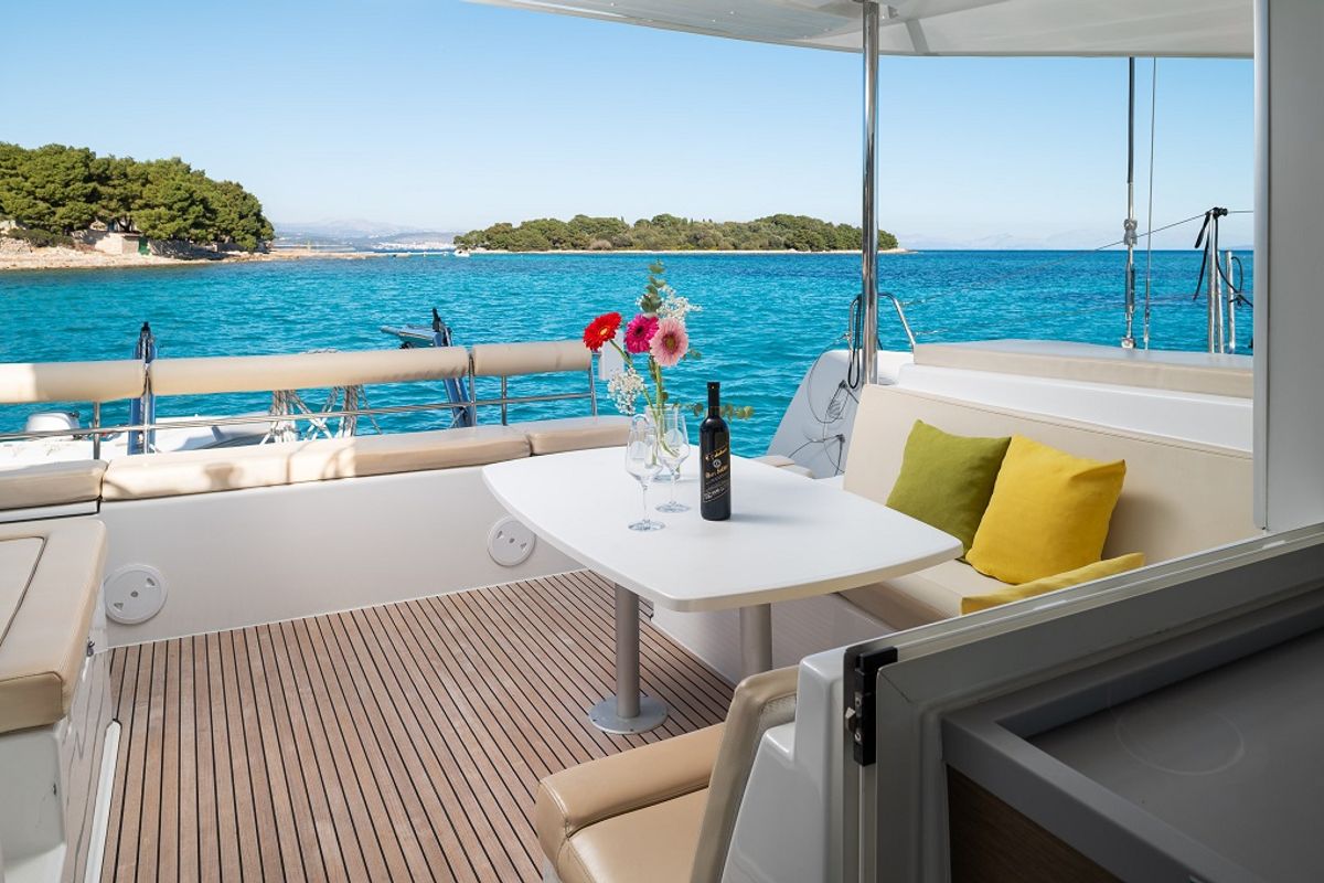 Deck of Mignonne, a Lagoon 40 catamaran at Zadar, Croatia