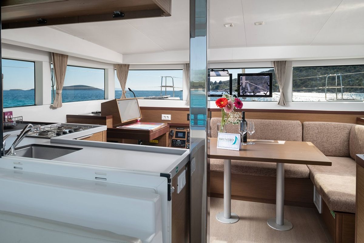 Salon of Mignonne, a Lagoon 40 catamaran at Zadar, Croatia