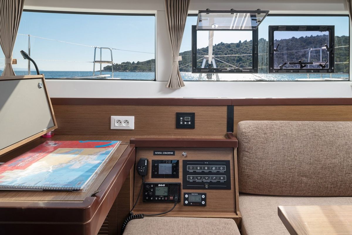 Salon of Mignonne, a Lagoon 40 catamaran at Zadar, Croatia
