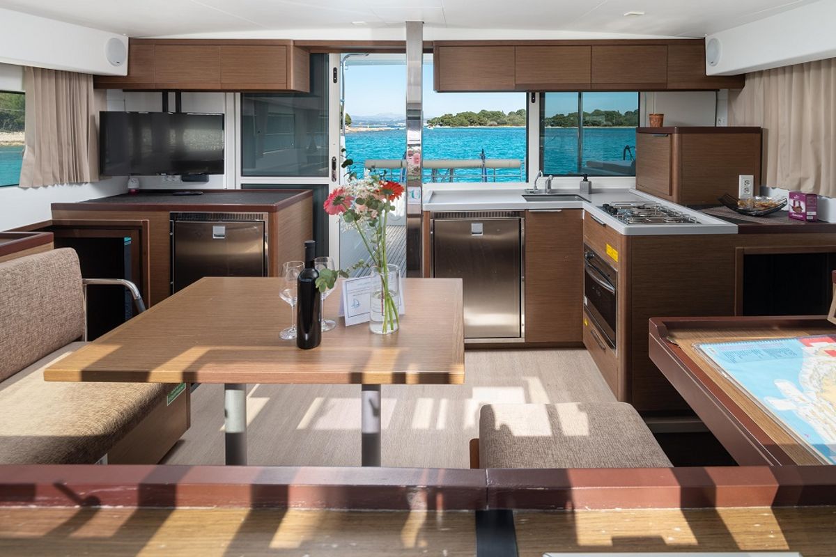 Salon of Mignonne, a Lagoon 40 catamaran at Zadar, Croatia