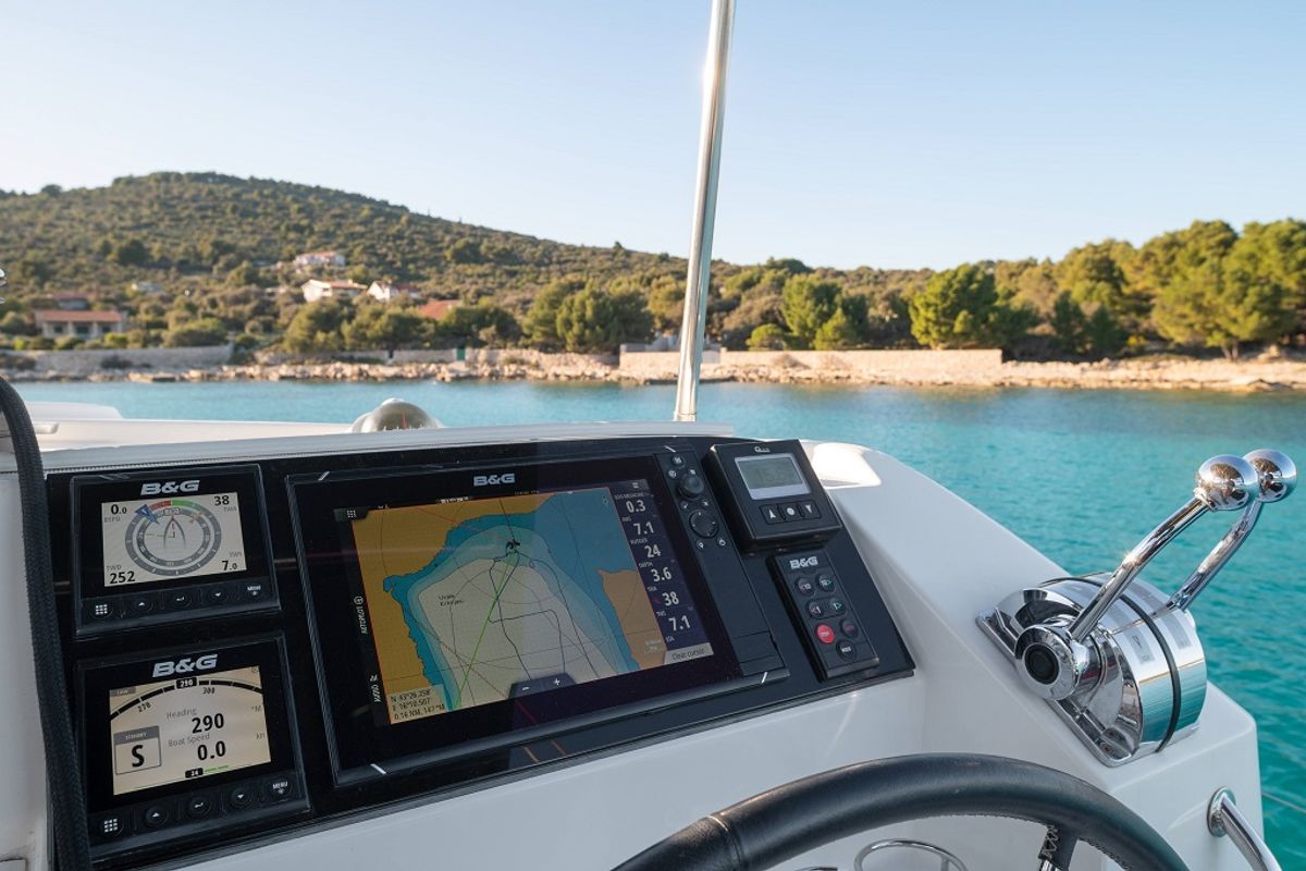 Cockpit of Mignonne, a Lagoon 40 catamaran at Zadar, Croatia