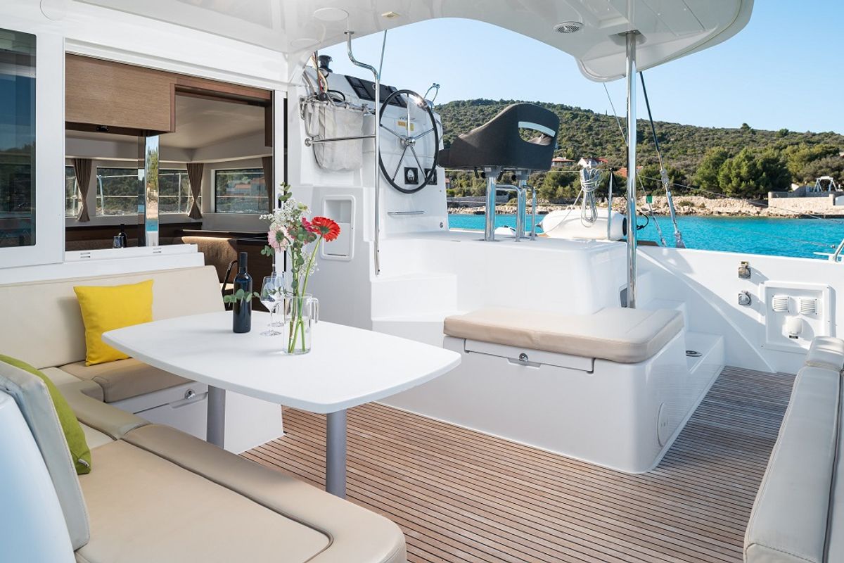 Deck of Mignonne, a Lagoon 40 catamaran at Zadar, Croatia