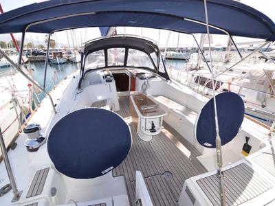 Cockpit of Captain John, a Beneteau Oceanis 54 sailboat at Salamina Municipal Unit, Greece