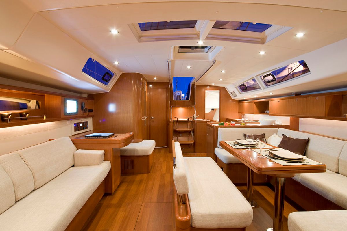 Salon of Captain John, a Beneteau Oceanis 54 sailboat at Salamina Municipal Unit, Greece