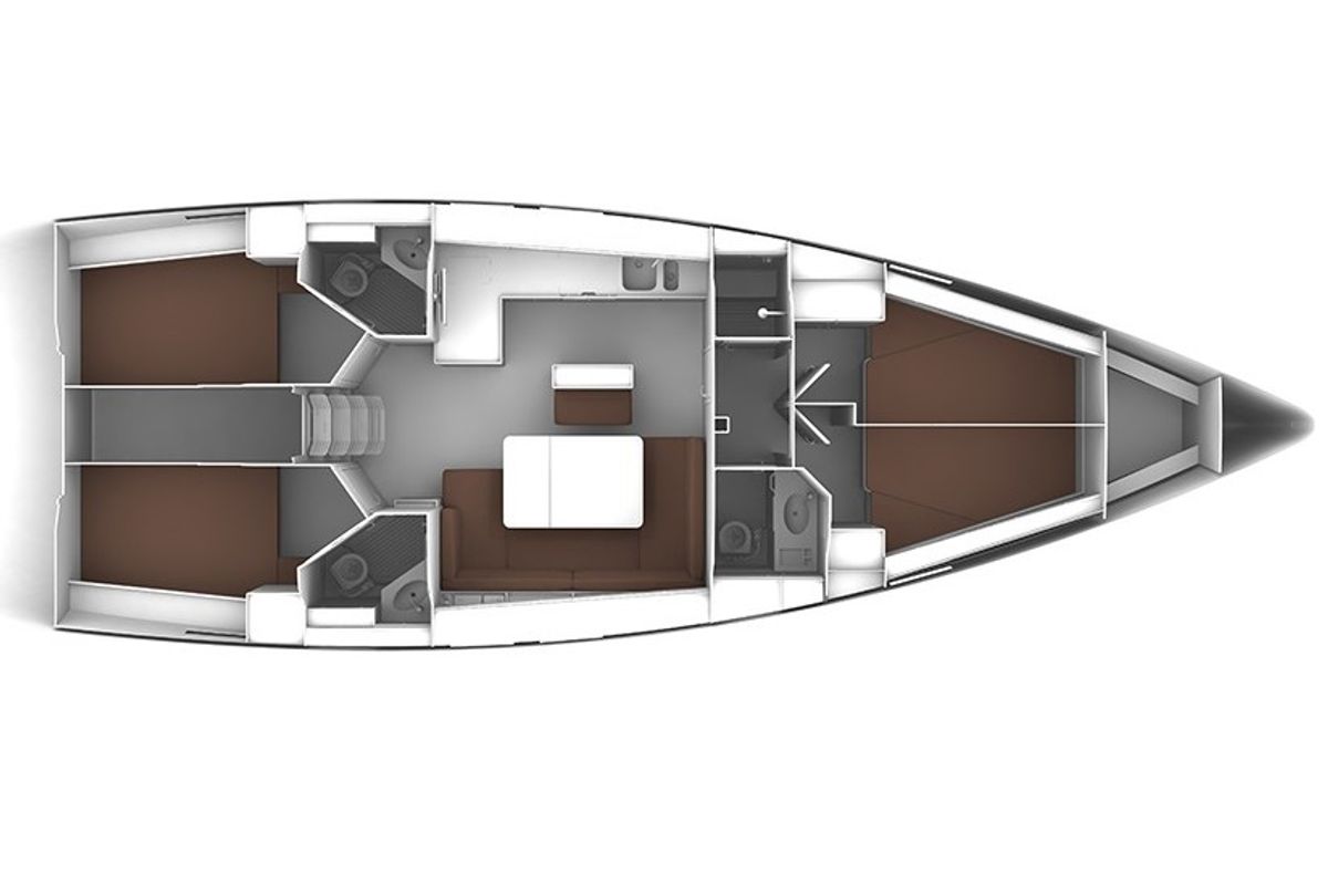 Floor plan of S/Y Orsalia, a Bavaria Cruiser 46 sailboat at Preveza, Greece