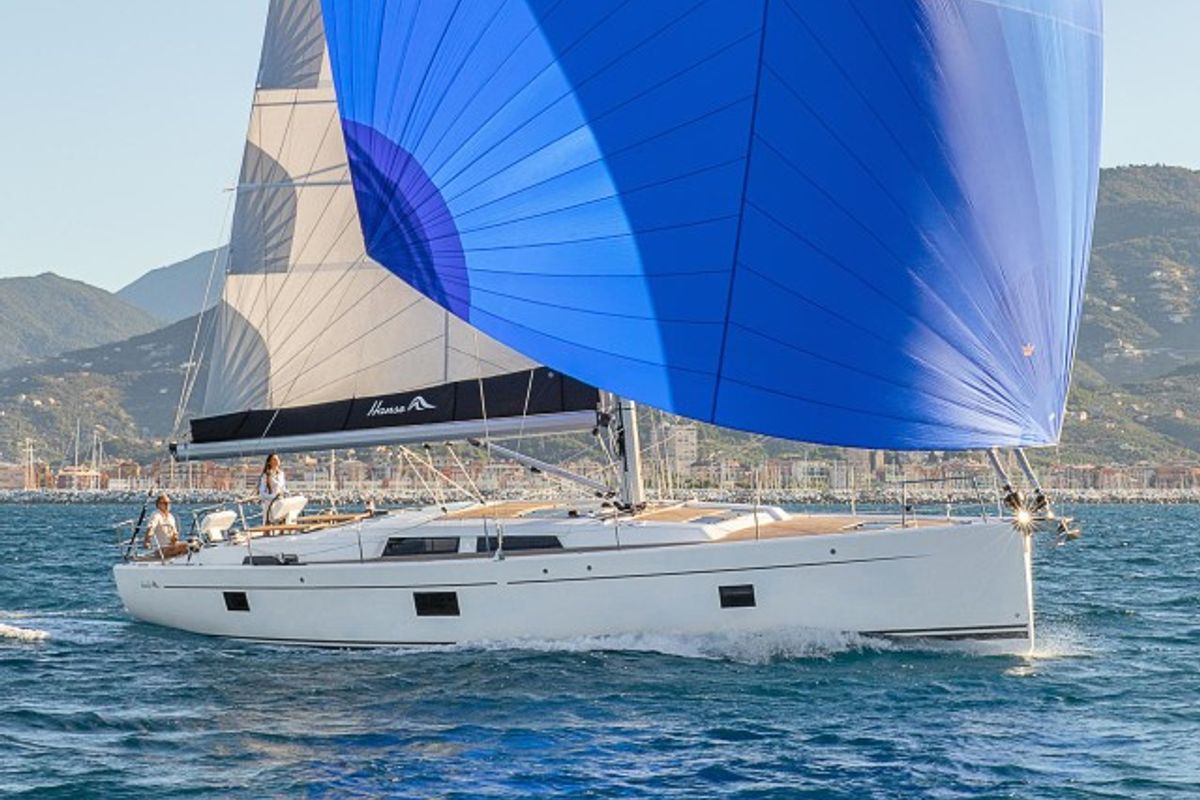 Exterior view of AF-H508, a Hanse Yachts Hanse 508 sailboat at Athens, Greece