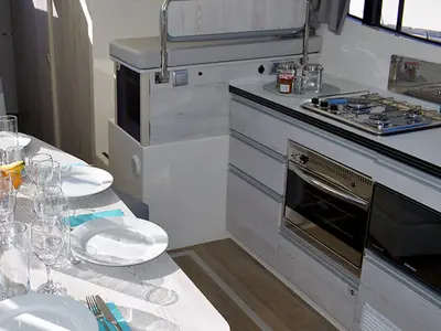 Galley of Horizon 4 - Premier 13, a Cygnet Horizon 4 motorboat at Rheinsberg, Germany