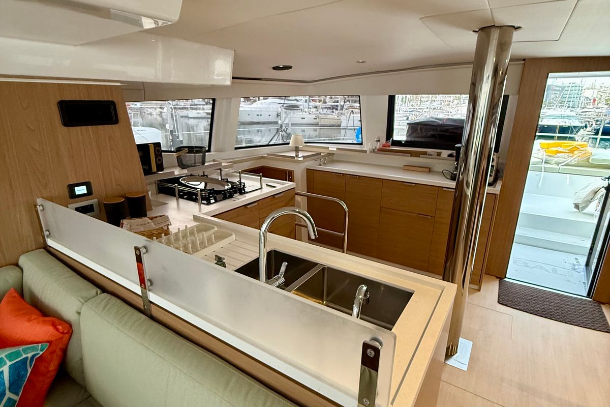 Galley of Keysmet, a Bali 4.6 catamaran at Tourlos, Greece
