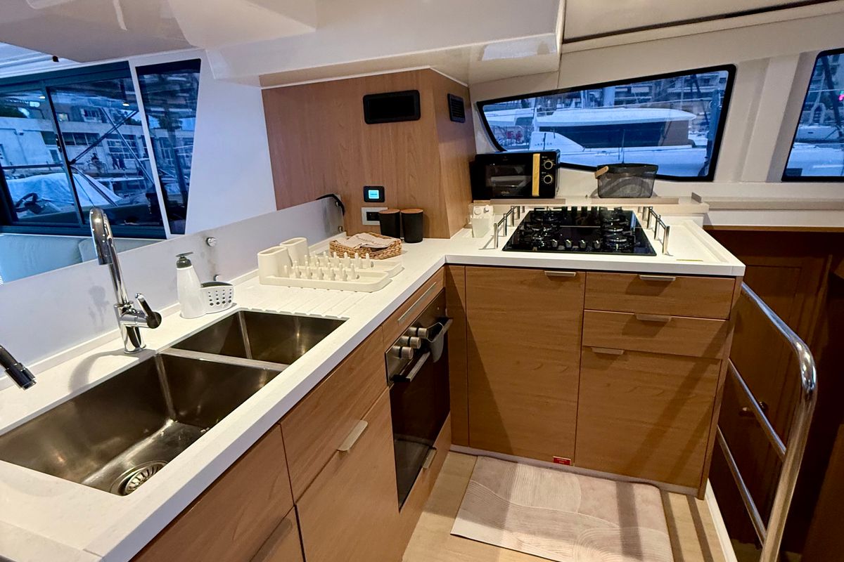 Galley of Keysmet, a Bali 4.6 catamaran at Tourlos, Greece