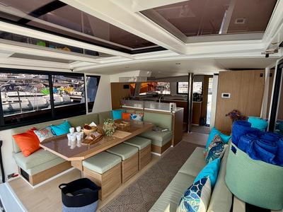 Salon of Keysmet, a Bali 4.6 catamaran at Tourlos, Greece