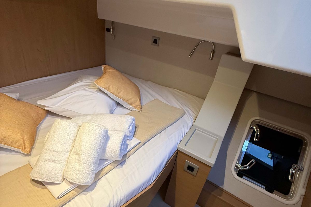 Cabin on Keysmet, a Bali 4.6 catamaran at Tourlos, Greece