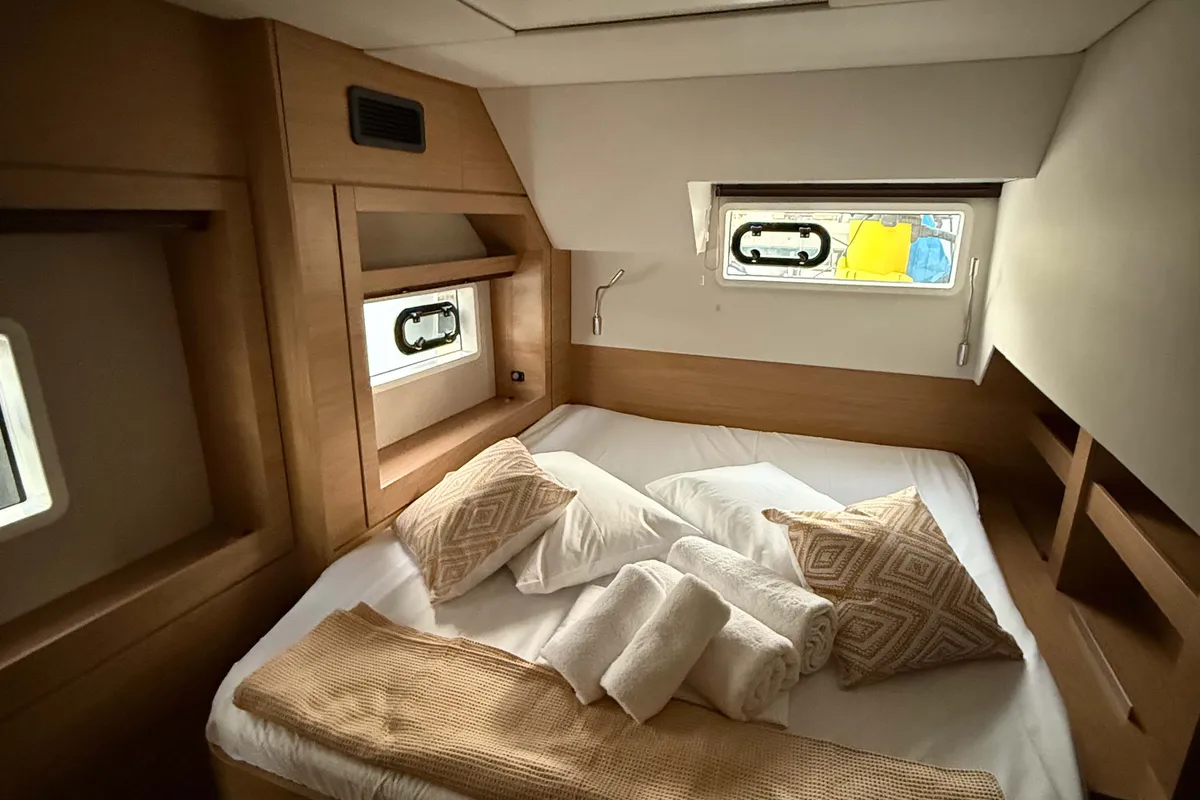 Cabin on Keysmet, a Bali 4.6 catamaran at Tourlos, Greece