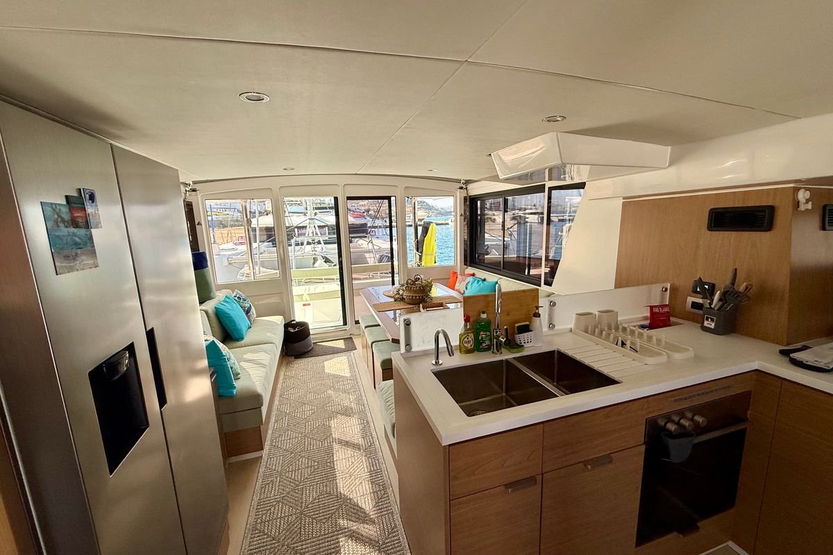 Galley of Keysmet, a Bali 4.6 catamaran at Tourlos, Greece