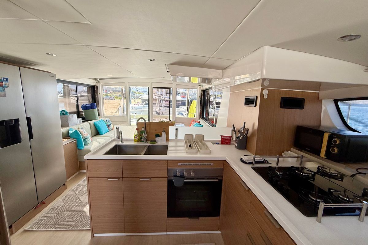 Galley of Keysmet, a Bali 4.6 catamaran at Tourlos, Greece