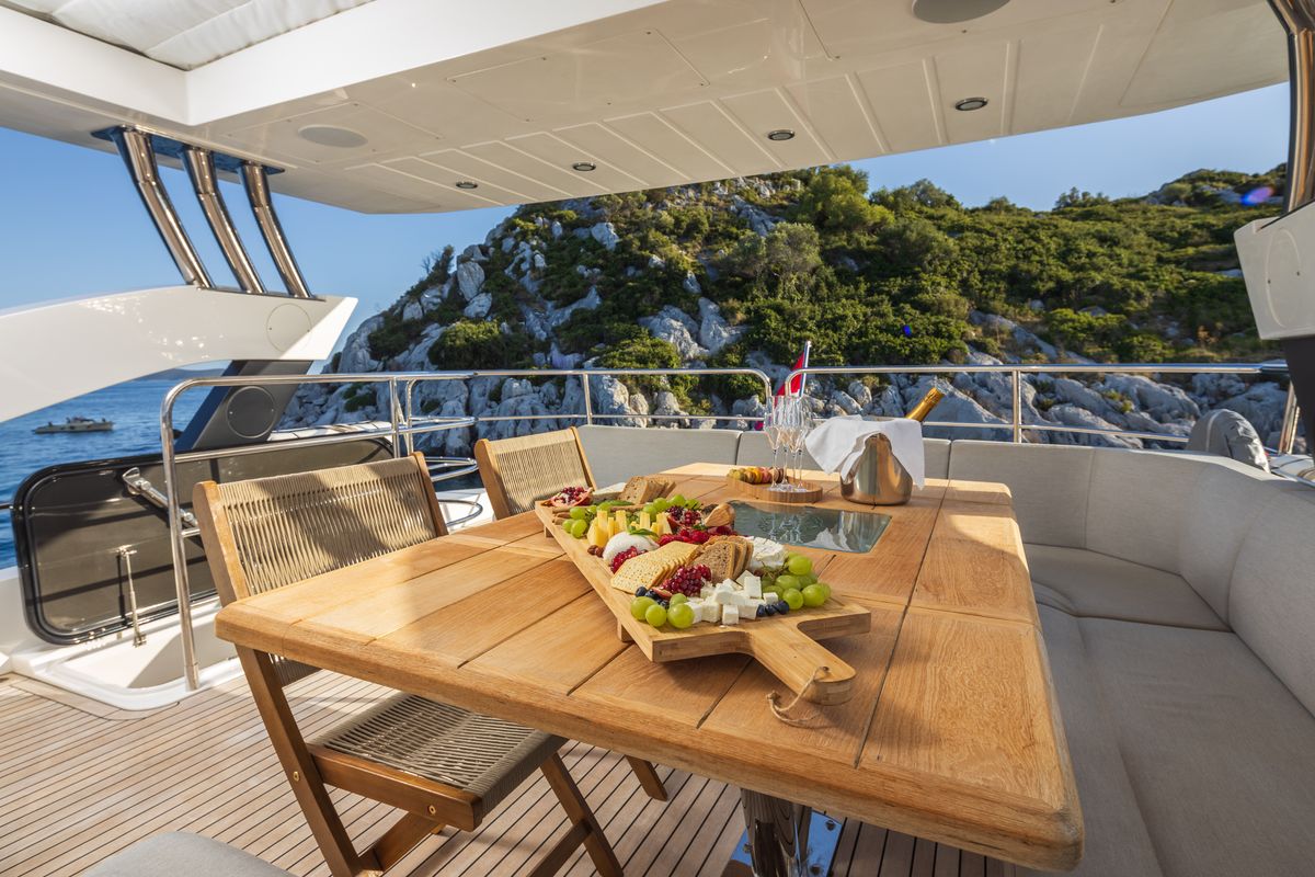 Deck of Opal Adriatic, a Sunseeker International Sunseeker 75 yacht at Seget Donji, Croatia