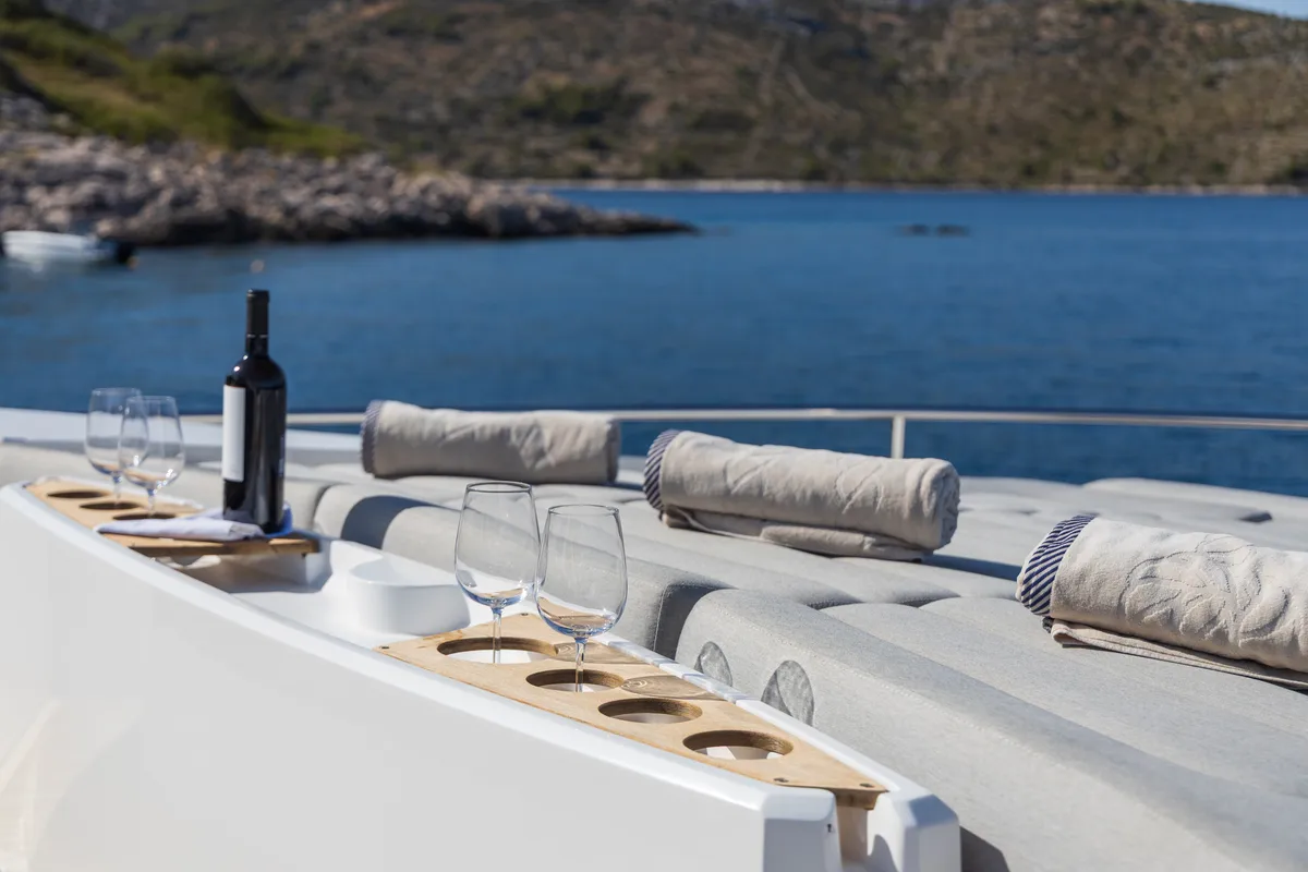 Deck of Opal Adriatic, a Sunseeker International Sunseeker 75 yacht at Seget Donji, Croatia