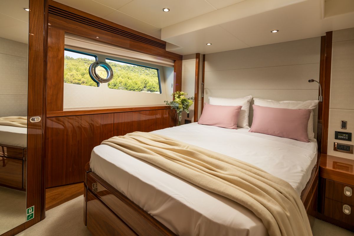 Cabin on Opal Adriatic, a Sunseeker International Sunseeker 75 yacht at Seget Donji, Croatia