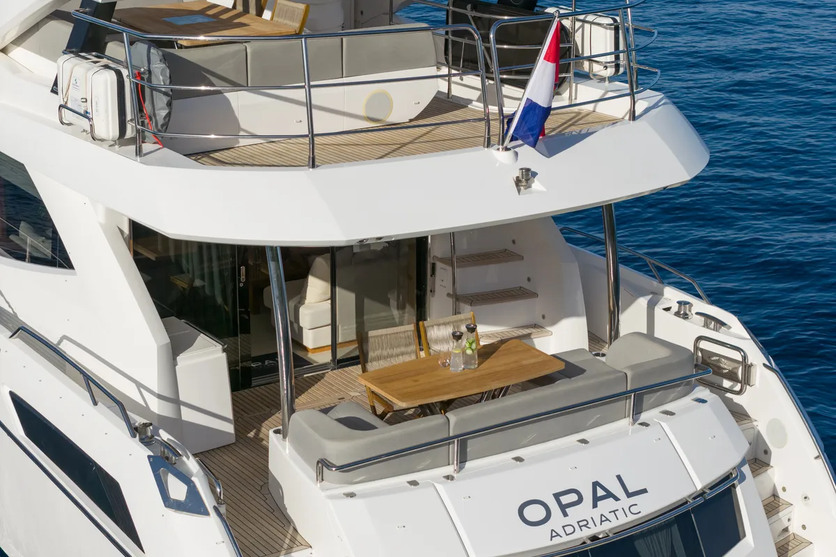 Deck of Opal Adriatic, a Sunseeker International Sunseeker 75 yacht at Seget Donji, Croatia